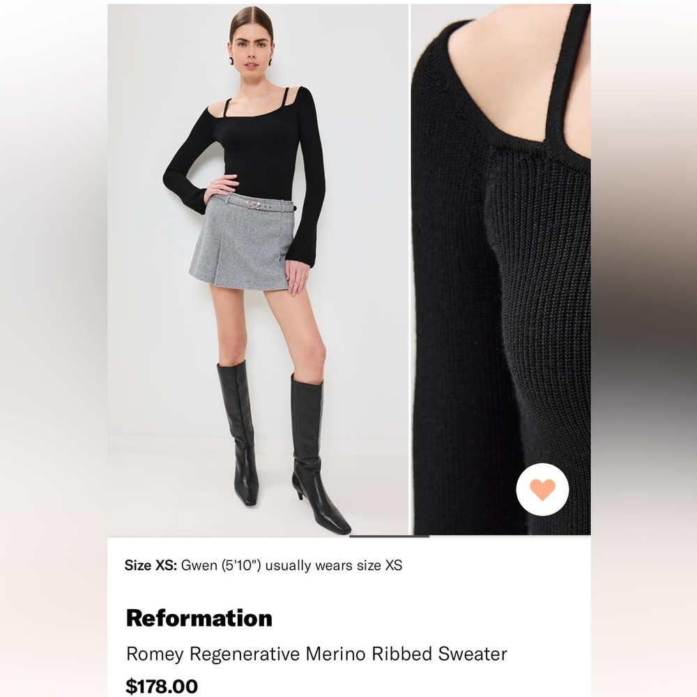 Reformation Black Merino Ribbed Sweater